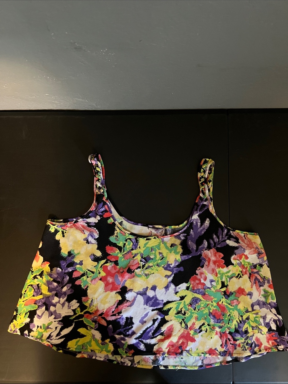 Mudd Black Multicolor Floral Crop Tank